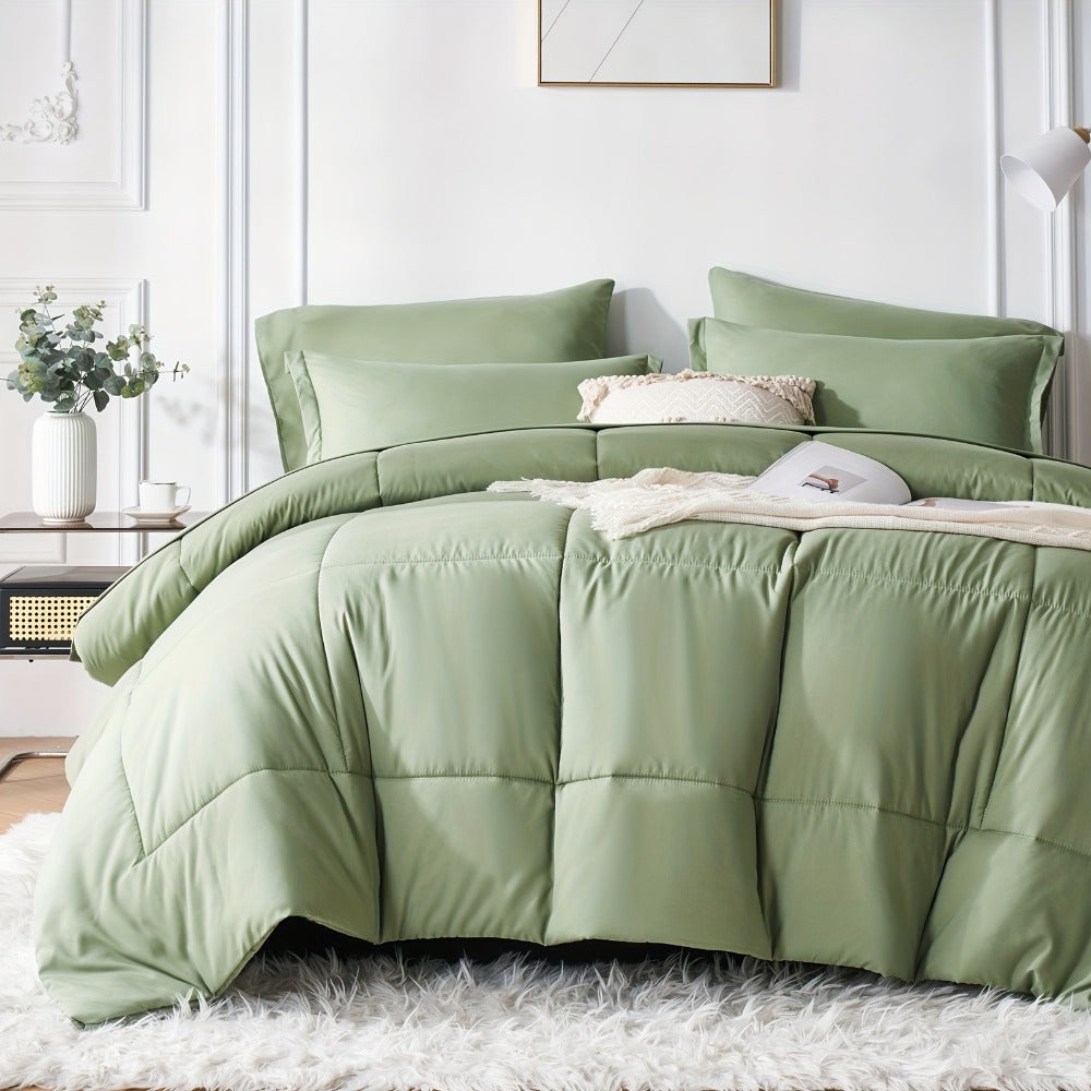 Comforter Set Soft Breathable Microfiber Bed in a Bag with Fitted Sheet Flat Sheet Pillowcases & Shams ¨C All Season Fluffy Checkered Bedding Set Twin Full Queen King