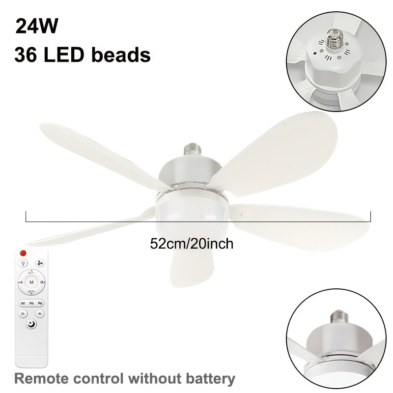 Ceiling Fan with Light and Remote Control | 5-Blade 20 Inch 3-Speed 3-Color Dimmable LED Fan Light | Timing Mute E26/E27 Screw-In Easy Install for Kitchen Living Room Bedroom