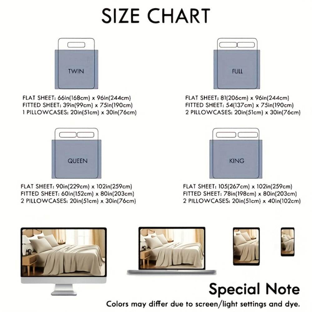 Fitted Sheet Set Deep Pocket | Soft Cooling Breathable Bedding 3-4pcs Fade-Resistant All-Season for Twin Full Queen King ¨C Solid Color Bed Sheets for Dorm Guest Room Everyday Use