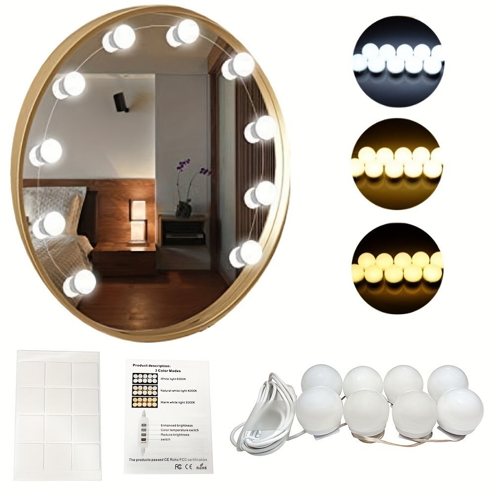 LED Vanity Mirror Light for Makeup ¨C USB Powered 8-Bulb Mirror Lamp with 3 Color Temperatures, Adjustable Brightness & Spacing, Removable Design, Gift for Women Wife