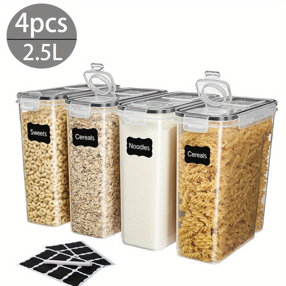 Clear Food Storage Jars with Lids 8 Piece Set - Airtight Moisture Proof Sealed Containers for Cereal Rice Salt Pepper Tea Nuts and Coffee Beans, BPA-Free Plastic Kitchen Pantry Canisters, Available in 84.54oz or 1.06 Gallon, 4 Jars and 4 Lids