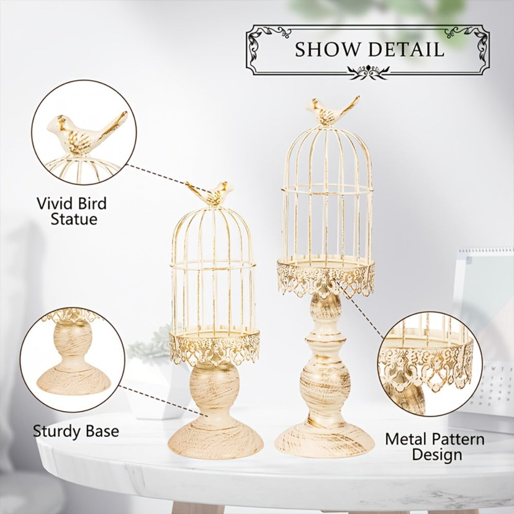Birdcage Candle Holders Set of 2, Vintage Metal Candlestick Holders with Polished Finish ¡ª Wedding Table Centerpieces, Home Decor & Christmas Decoration | Black & White