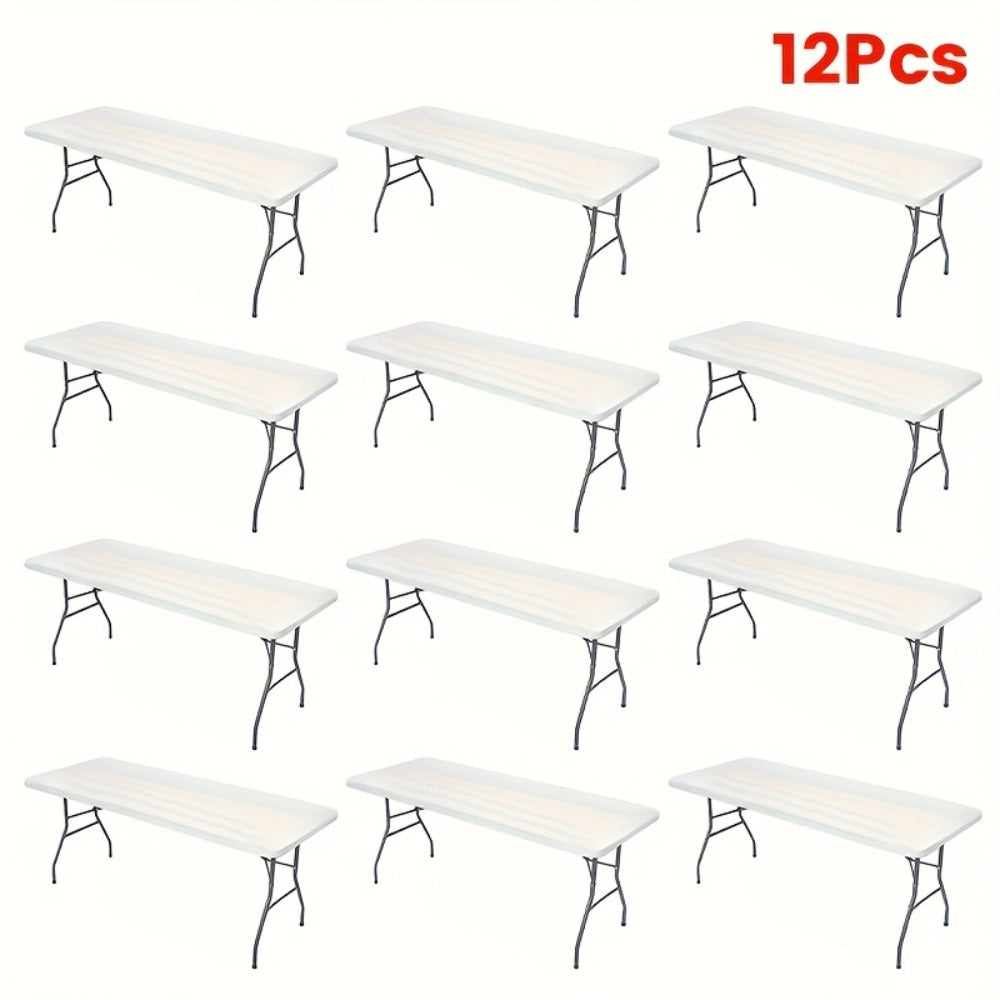 Stretch Table Covers 6Ft Washable Elastic Rectangle Tablecloth for Parties Weddings Picnics Camping, Spandex Polyester Blend, Fits Standard 6 Foot Tables, Set of 3 6 9 or 12, Black White Blue