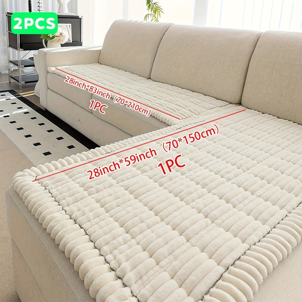 Jacquard Couch Cover Set of 2 Solid Color Corduroy Plush Thick Soft Non-Slip Machine Washable Pet Friendly for 2 3 4 Seat Sectional Sofa Living Room Bedroom