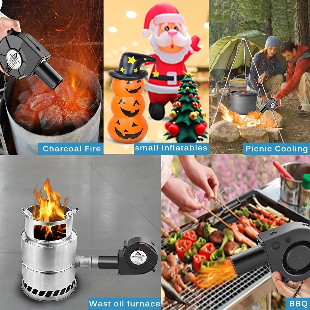 Turbo Blower Set with Adjustable Air Outlet - BBQ Barbecue Stove Firewood Stove Fan, DIY Cooling Ventilation Exhaust Tool Kit with Control Box & Stainless Steel Long Tube