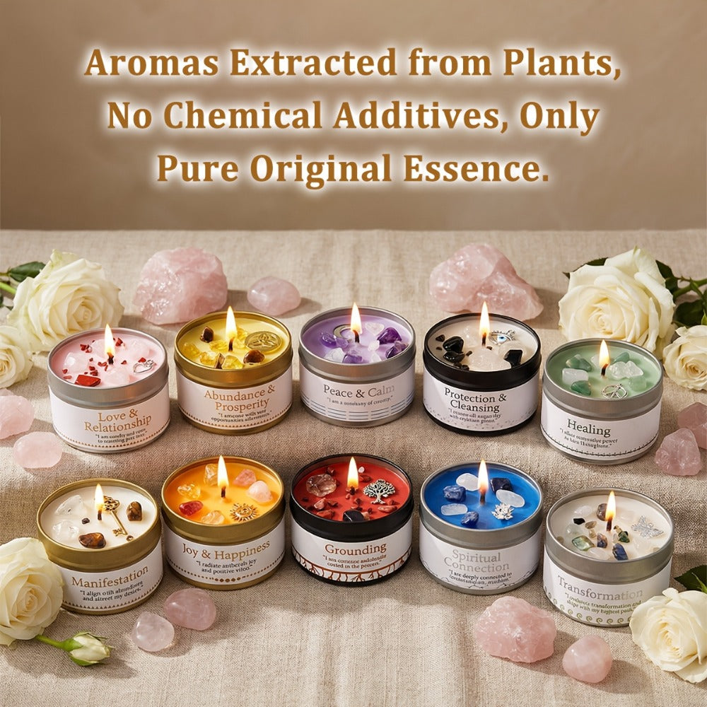 Manifestation Candles Scented Soy Wax with Golden Crystal ¨C Law of Attraction Abundance Candle for Meditation, Yoga & Focus | Spiritual Gift for Women with Guidance Card | Christmas, Birthday, New Year