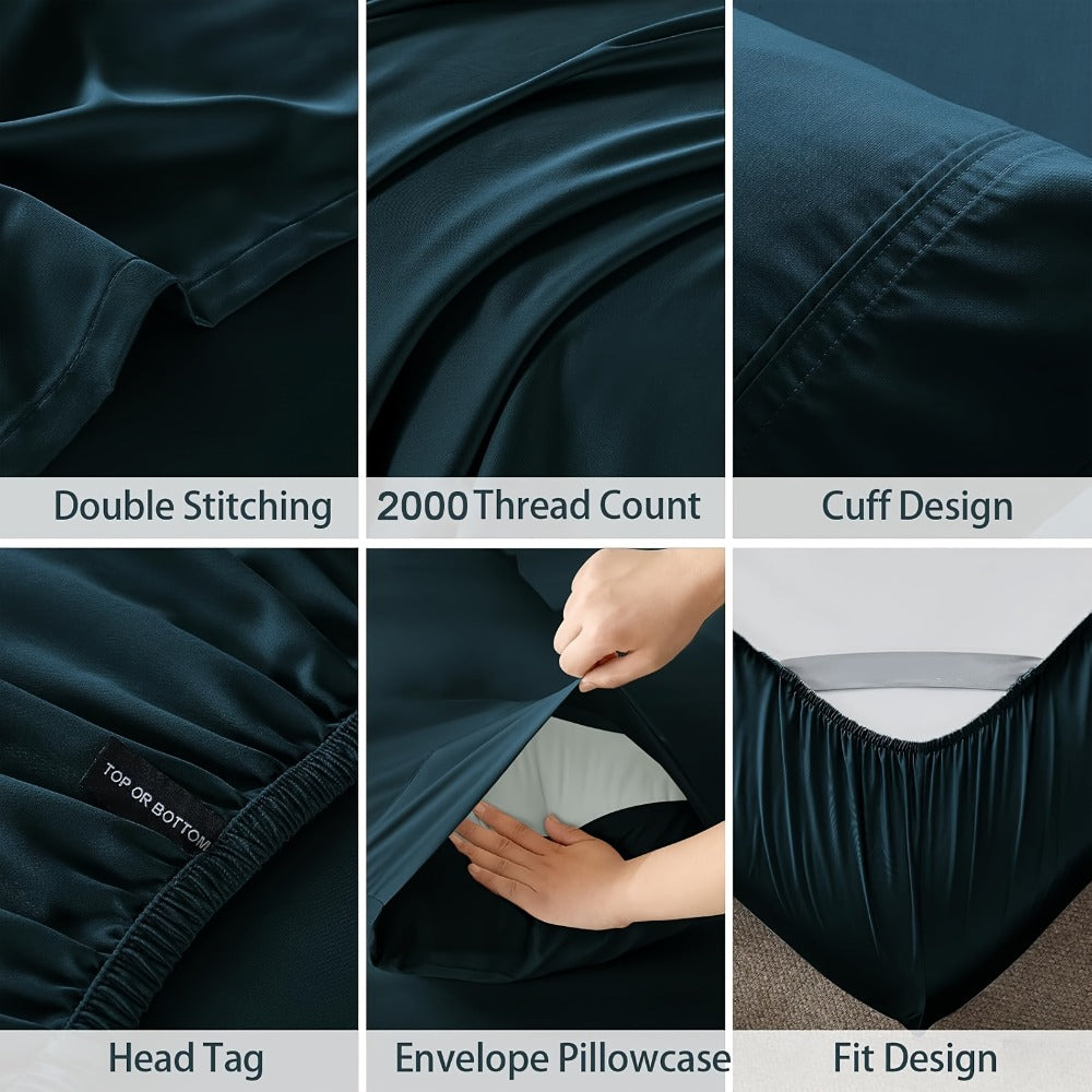 Bamboo Cooling Bed Sheet Set 4pcs Extra Deep Pocket Breathable Fitted Sheet Flat Sheet Pillowcases for Hot Sleepers Twin Full Queen King
