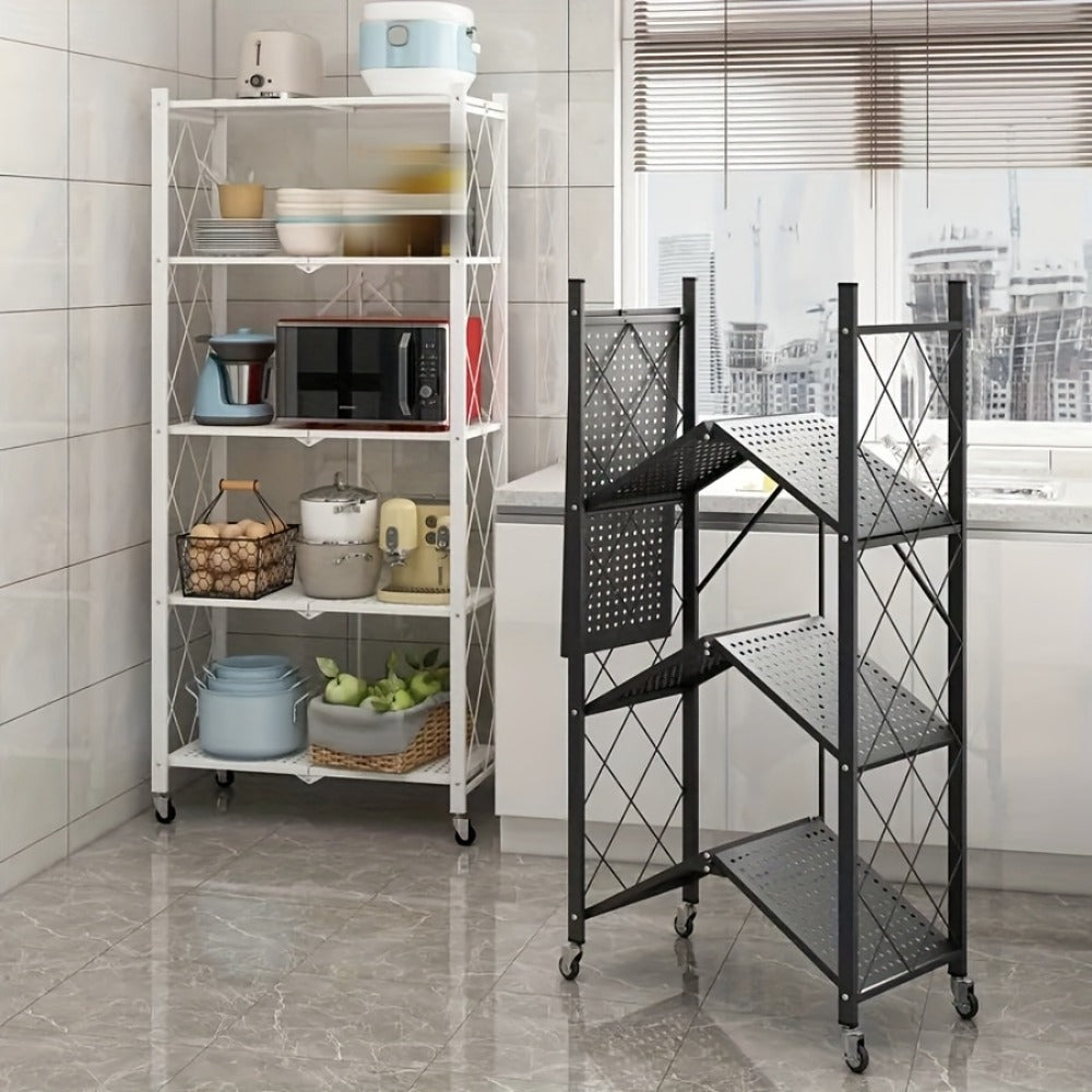 Rolling Storage Shelf with Wheels 3 4 5 Tier Foldable Office File Rack Mobile Floor Standing Organizer for Home Office Black White