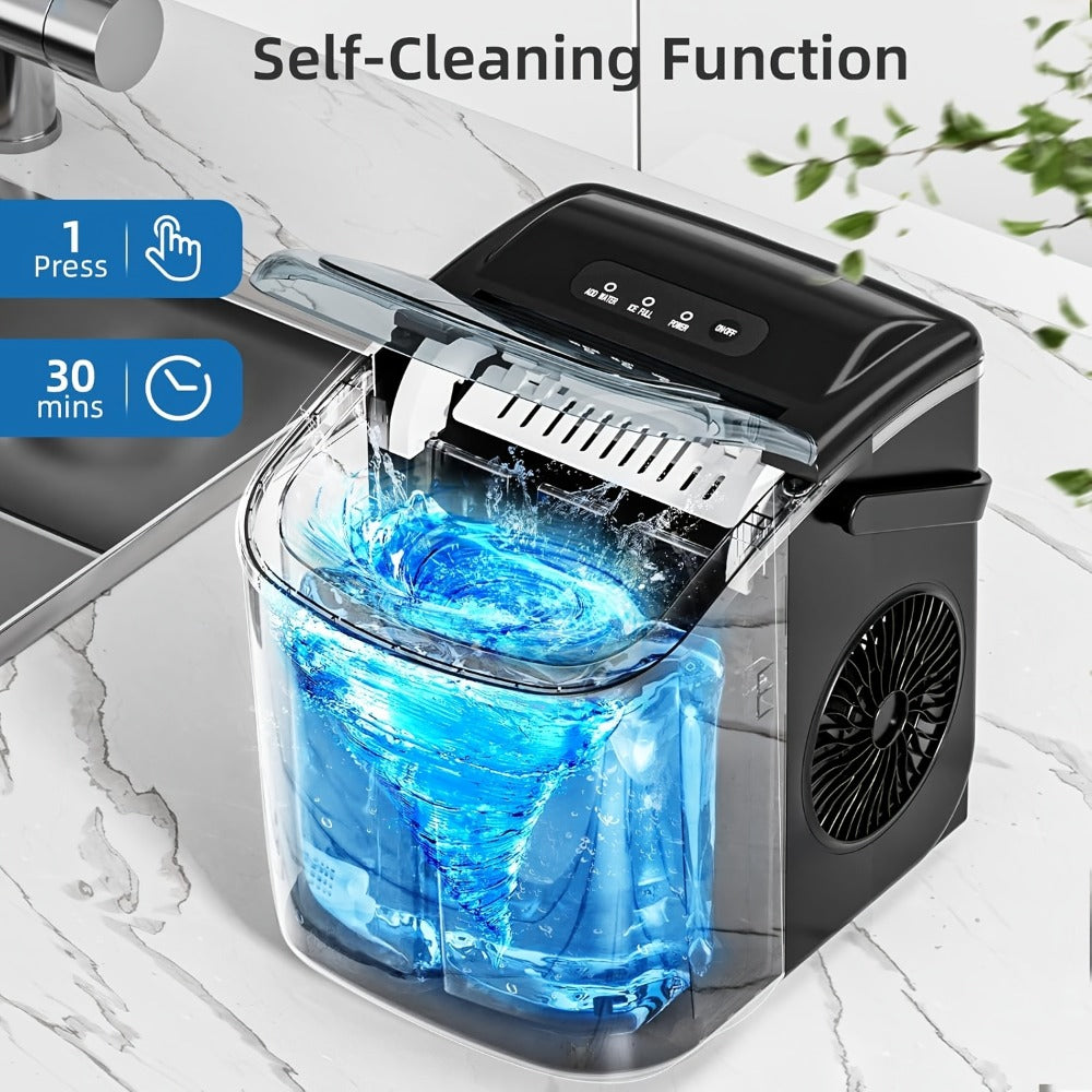 Countertop Bullet Ice Maker 26lbs/24H, 9 Bullet Ice Cubes in 6 Mins, 2 Sizes, Self-Cleaning Portable Ice Machine with Handle Ice Basket & Scoop, for Home Kitchen RV Camping