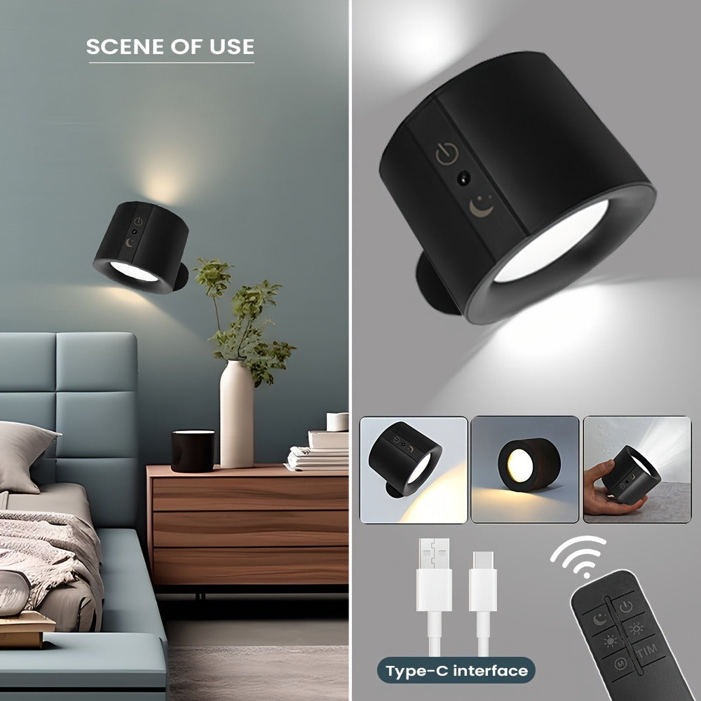 USB Rechargeable LED Wall Light 2 Pack ¨C 360¡ã Rotating Magnetic Ball Touch Control Reading Lamp with 3 Color Temps ¨C Wireless Wall Mounted or Desktop Light for Bedroom Living Room
