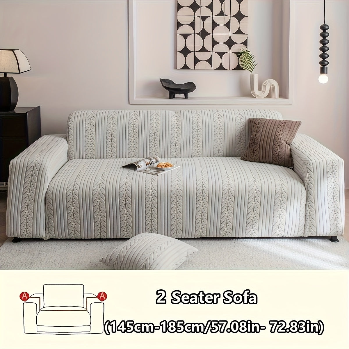 Sofa Cover Stretchy Washable Slipcover for 1 2 3 4 Seater Couch, Zigzag Textured Fabric, Scratch Slip Resistant Furniture Protector, Cream White Light Grey Dark Gray Coffee Brown