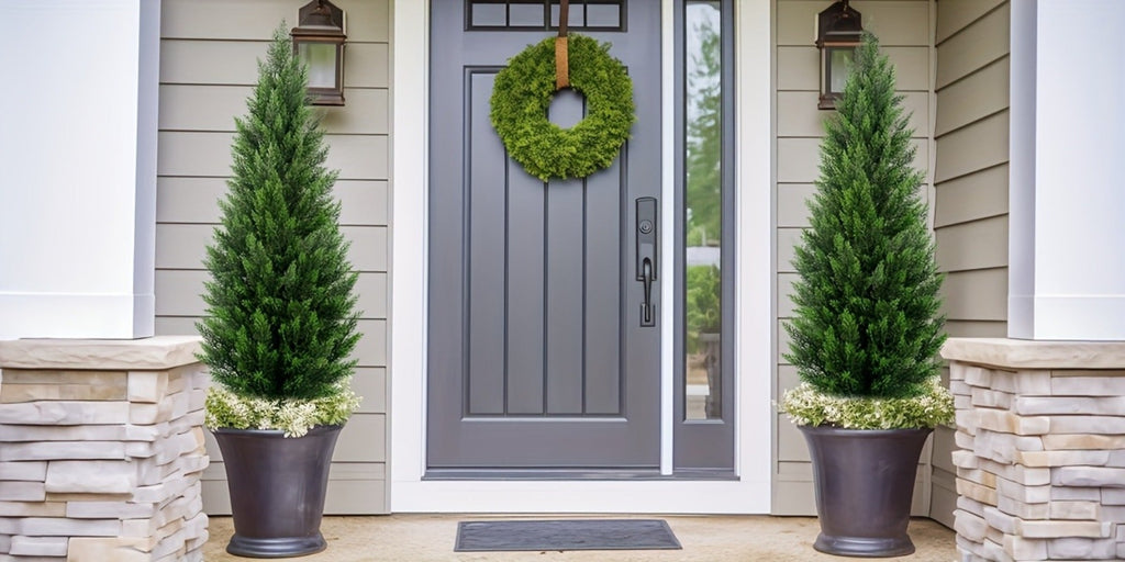 Artificial Cedar Topiary Tree UV Resistant ¨C Potted Fake Cypress Tree for Front Porch, Entryway & Living Room ¨C Evergreen Faux Cedar Plant for Indoor Outdoor Home Decor, Yard & Garden ¨C 2FT 3FT 1 or 2 Pack