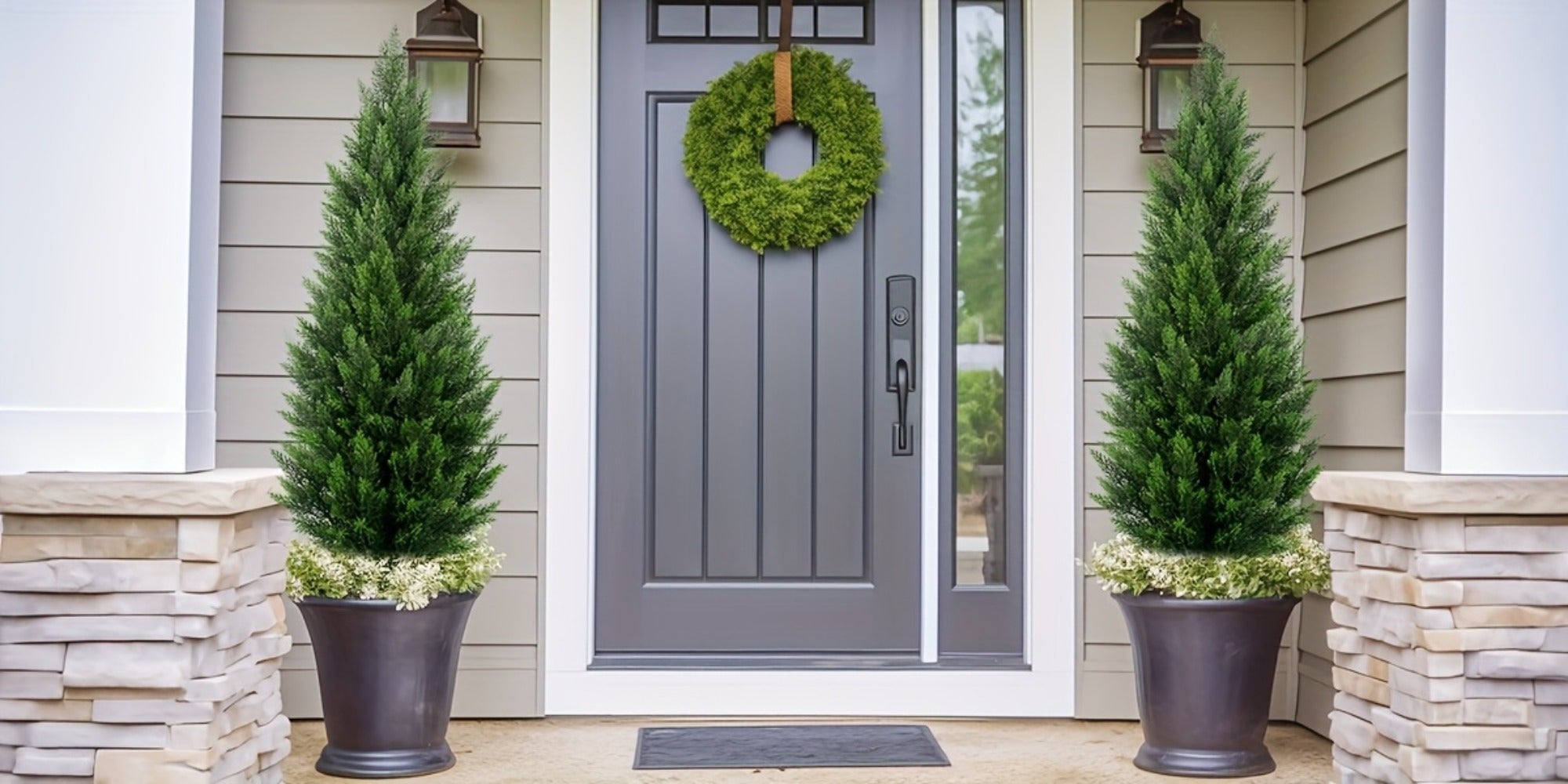 Artificial Cedar Topiary Tree UV Resistant ¨C Potted Fake Cypress Tree for Front Porch, Entryway & Living Room ¨C Evergreen Faux Cedar Plant for Indoor Outdoor Home Decor, Yard & Garden ¨C 2FT 3FT 1 or 2 Pack