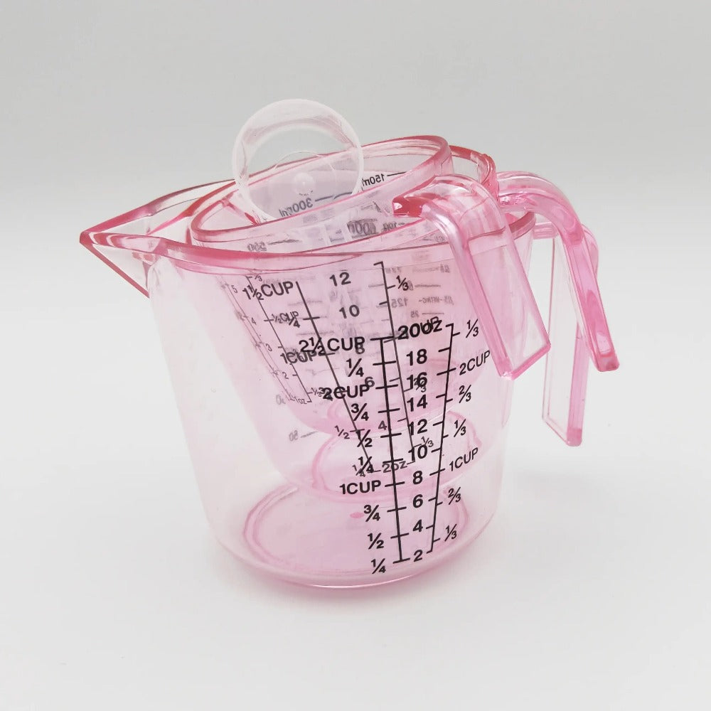Measuring Cups and Spoon Set 4pcs - Pink Transparent Baking Measuring Cup Kit with ML OZ Cup Markings, PS Material, Kitchen Baking Cooking Accessories