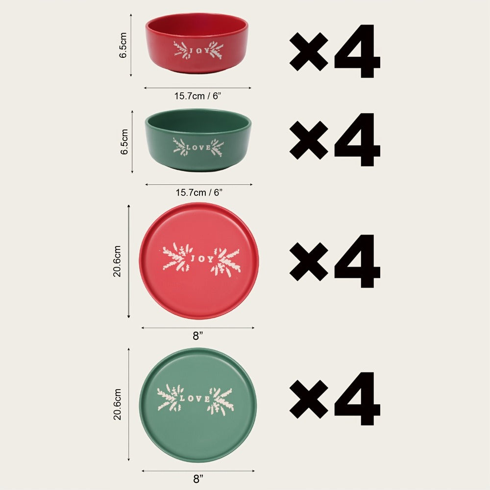 Ceramic Dinnerware Set for 4 ¨C Porcelain Plates Bowls Cups Matte Finish Dishwasher Microwave Oven Safe Stoneware Tableware Scratch Resistant for Restaurant Kitchen Wedding Anniversary Gift