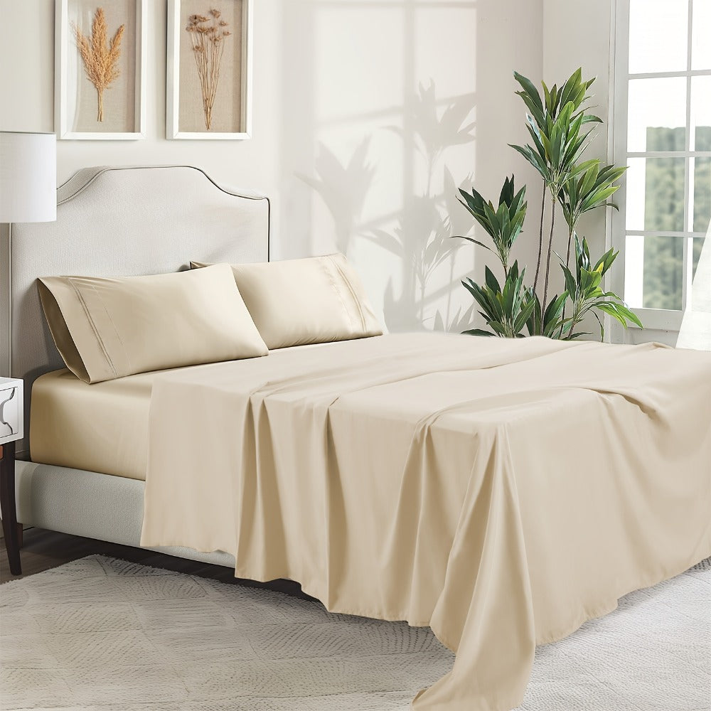 Bed Sheet Set Deep Pocket Soft Microfiber - Fitted Sheet Flat Sheet & Pillowcases Twin Full Queen King - Cooling Breathable Fade Resistant Sheets for Daily Use Dorms Guest Rooms