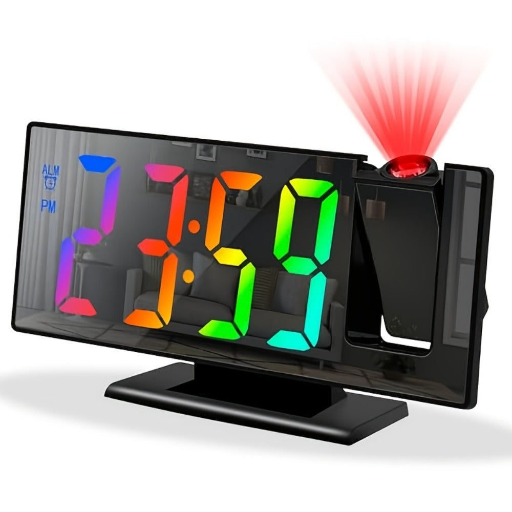 Digital Projection Alarm Clock LED Color Screen - 180¡ã Rotating Projector, Temperature Display, Adjustable Brightness, Night Mode, Snooze, USB Powered Bedroom Living Room Ceiling Clock Decor