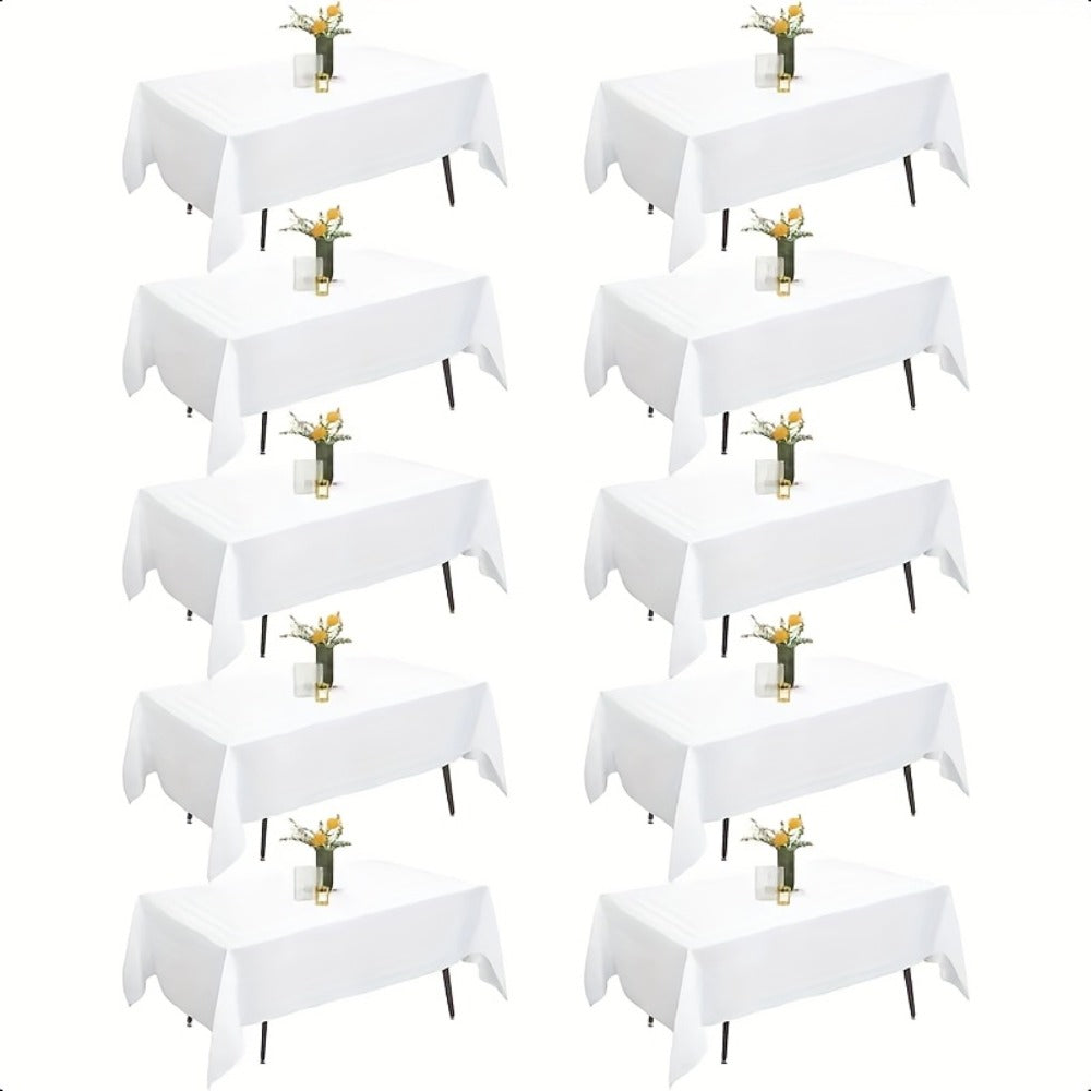 10-Pack White Rectangular Tablecloths 60x102 Inch - Washable Banquet Table Covers for Weddings, Parties & Events