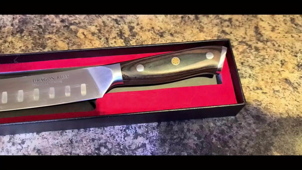 Brisket Carving Knife 10 Inch, High Carbon Steel Granton Edge Slicing Knife, Hand Forged Meat Carving Knife with Ergonomic Wood Handle for BBQ, Brisket, Roast & Turkey