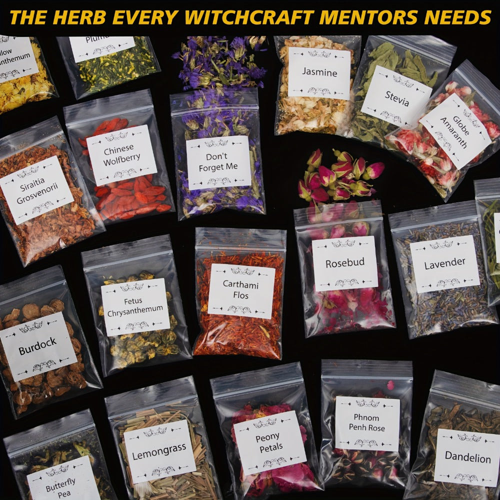 Witchcraft Supplies Herbs Kit 70 Pcs - Dried Flowers & Healing Herbs for Wicca Pagan Rituals, Magic Spell Casting, Altar Supplies, Candle & Soap Making, Bulk Herb Gift Set for Witch Beginners