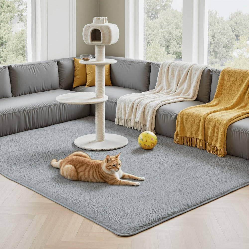 Plush Shaggy Area Rug 1.6 Inch Thick Non-Slip Machine Washable Polyester Carpet - Tie-Dye & Solid Color Fluffy Rectangle Rug for Living Room, Bedroom & Study | Silicone Grip Backing | 4 Sizes Available