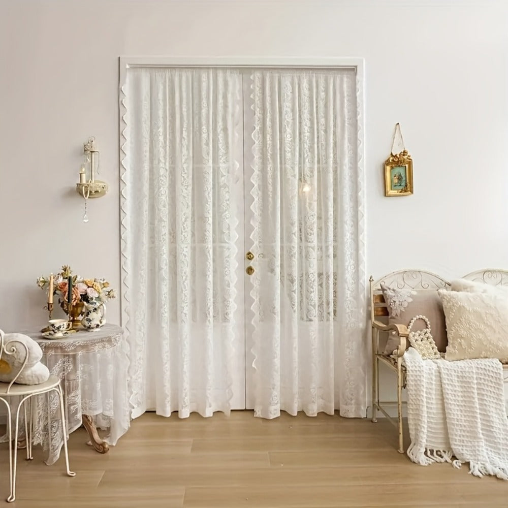 Sheer Curtains French Vintage Lace Rod Pocket Semi-Transparent Polyester Floral Phoenix Tail Design for Bedroom Living Room Partition 140cm Wide