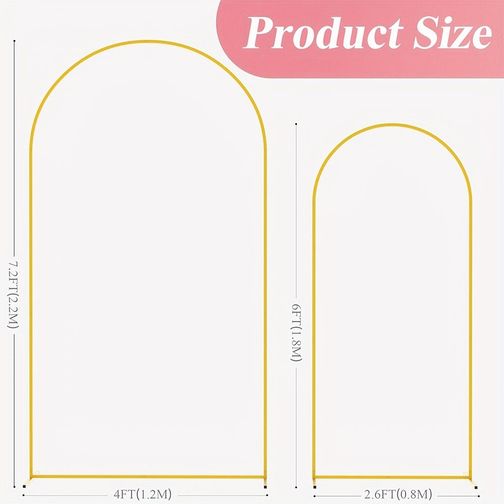 2-Piece Wedding Arch Backdrop Frame Set 7.2FT+6FT Metal Balloon Arch Stand for Wedding Birthday Party Garden Outdoor Indoor Event Decor Gold White