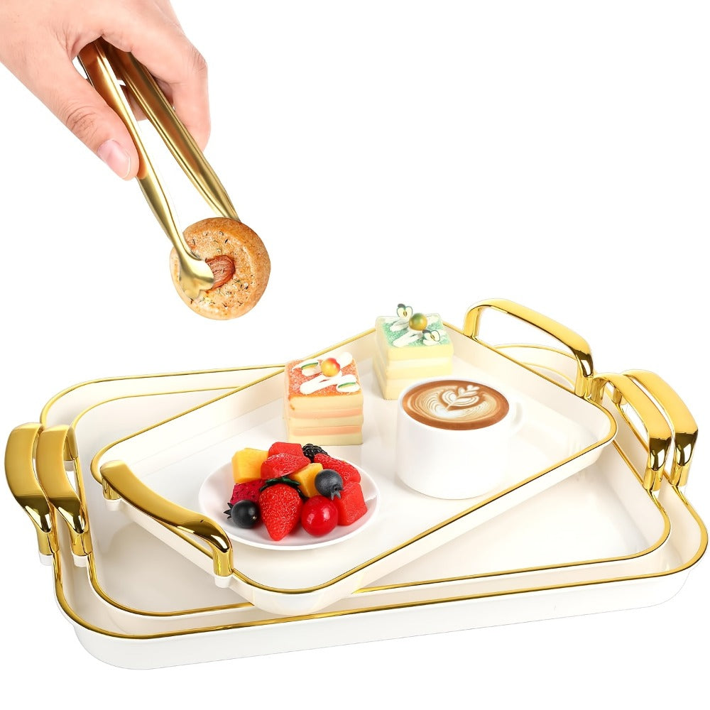 3-Piece Rectangular Serving Tray Set with Handles ¨C Plastic Food Trays for Parties, Dinners & Gatherings, 16.5/15/13.2 Inch Nested Trays for Turkey, Cake, Cheese, Fruit & Appetizers