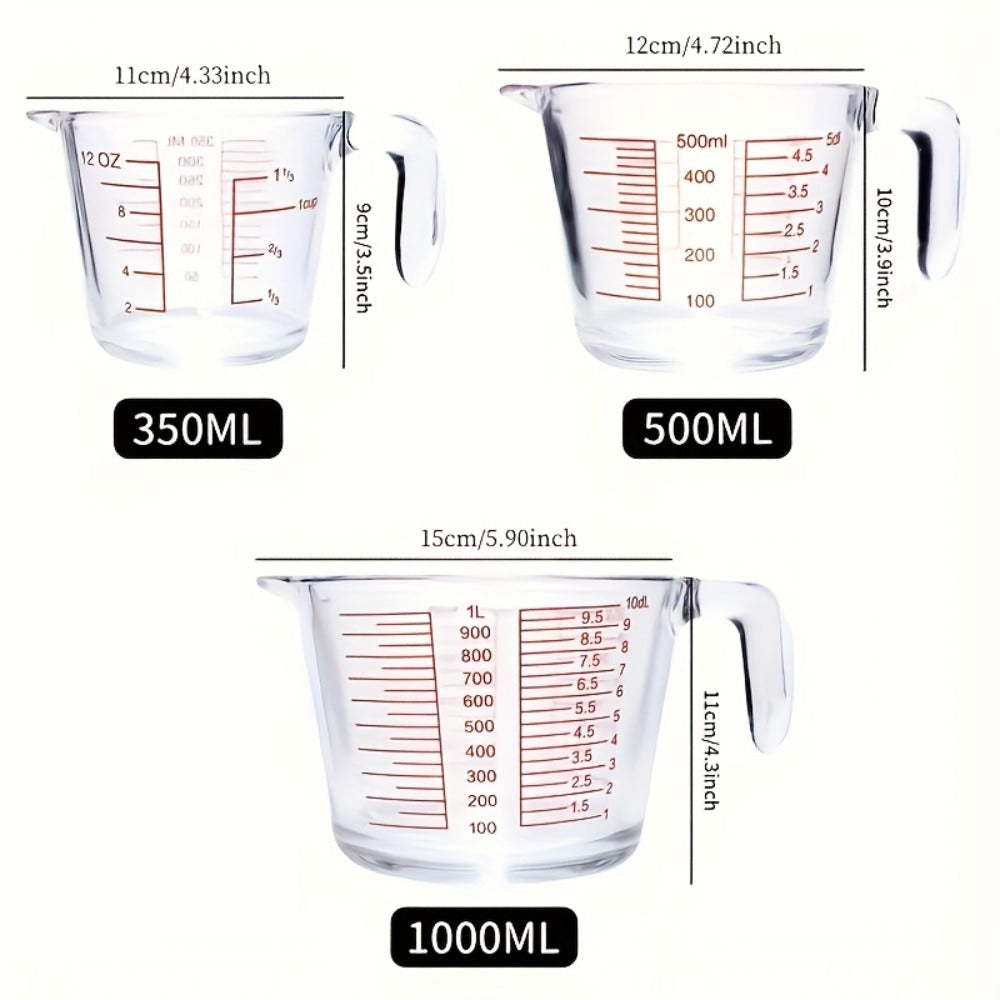 Glass Measuring Cups Set ¨C Food Grade Borosilicate Measuring Cup with Handle & Spout, Microwave & Oven Safe, for Home Baking, Cooking & Kitchen Use, Available in 10oz, 17oz, 34oz & 3-Piece Set
