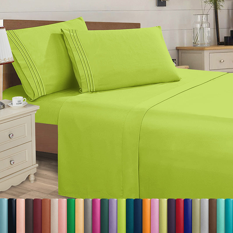 Microfiber Bed Sheet Set 4-Piece Deep Pocket Cooling Sheets Twin Full Queen King Cal King Split King ¨C Soft Wrinkle Fade Resistant Hotel Quality Bedding