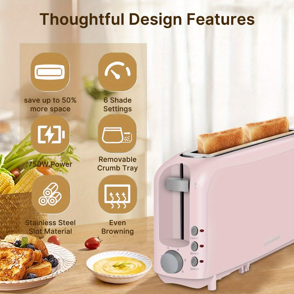 2-Slice Toaster ¨C 6 Shade Settings, Cancel, Reheat & Defrost Functions, Removable Crumb Tray, 750W Compact Design for Bread, Waffles & Bagels, Available in Red, White, Black, Yellow, Pink & Blue