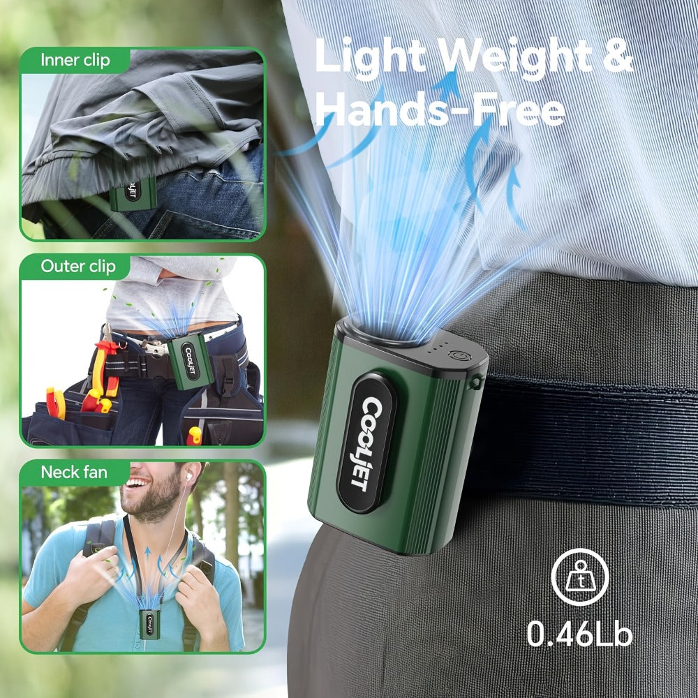 Neck Fan Waist Clip Fan 5000mAh, 18000RPM Powerful Brushless Motor, 4-Speed Portable Personal Fan with LED Battery Indicator, Hands-Free Wearable Fan for Outdoor Work, Camping, Sports and Travel