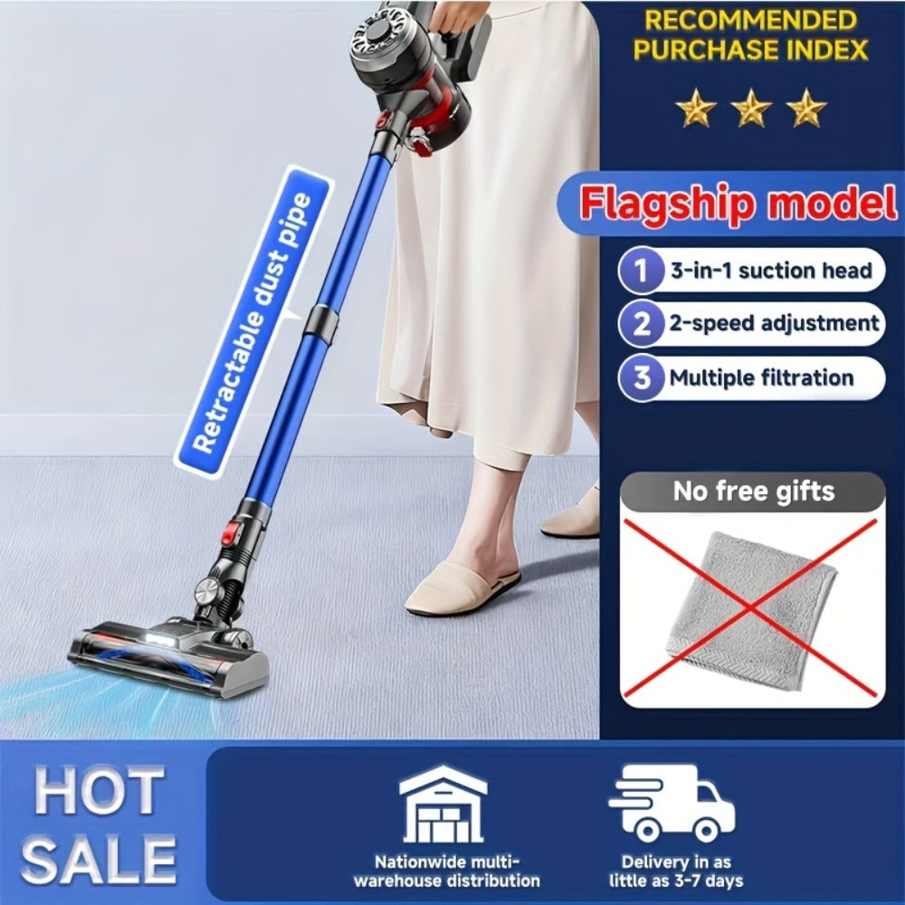 Cordless Vacuum Cleaner with Green Light Indicator, Brushless Motor Rechargeable Handheld Stick Vacuum for Home Car Carpet Pet Hair Hardwood Floor, 2L Dust Cup 45-Min Runtime Multi-Filter Portable Design