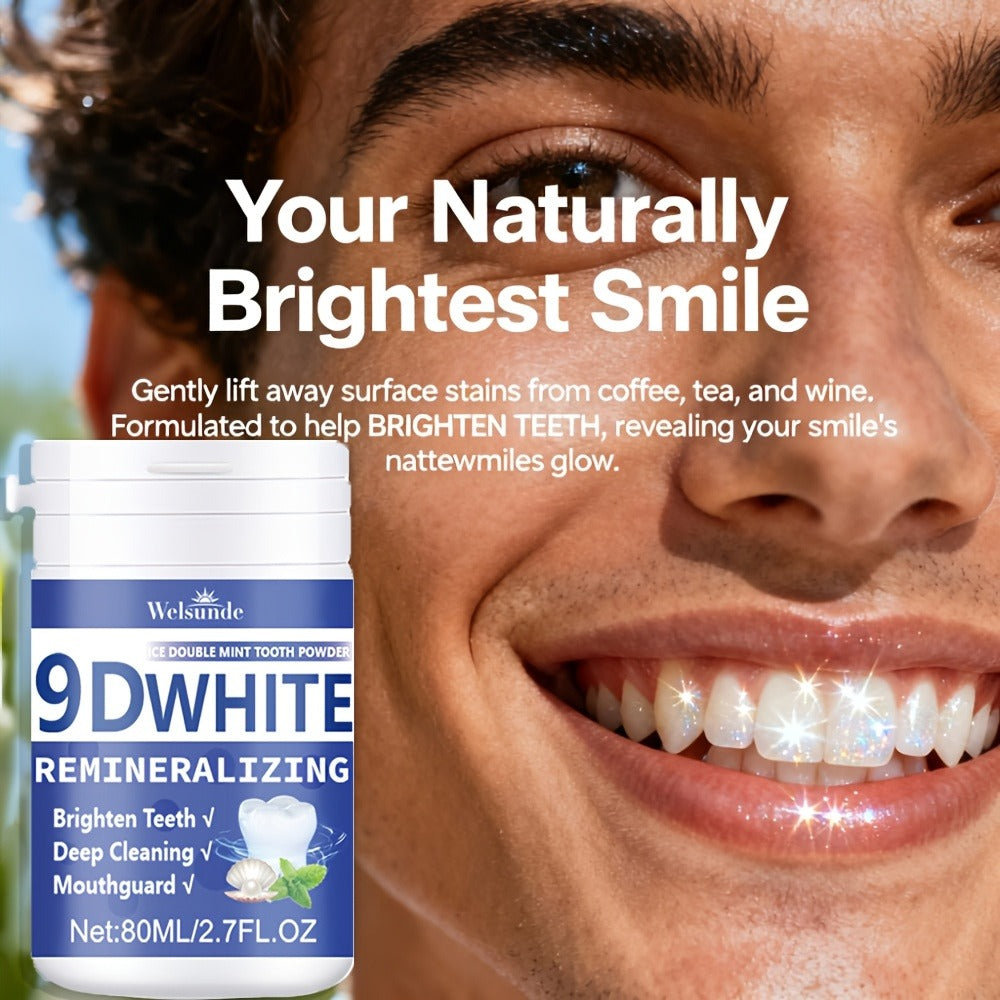 Teeth Whitening Tooth Powder 3-Pack ¨C 9D White Deep Cleaning Dental Powder with Fresh Mint Flavor, 80ml Each, Removes Stains, Freshens Breath, Travel-Friendly Daily Dentifrice for Women and Men