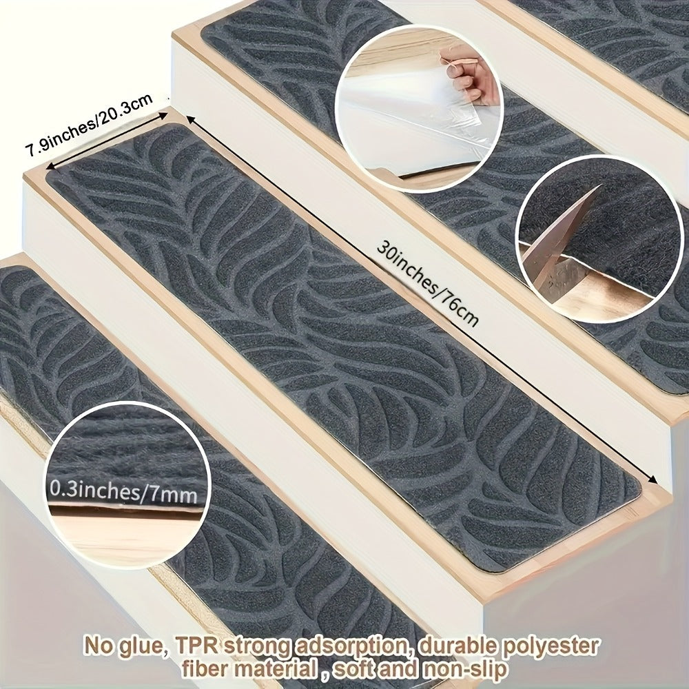 Non-Slip Stair Treads 15 Pack ¨C Self-Adhesive Indoor Stair Mats for Wooden Steps, Washable Polyester Carpet Runners, Protects Stairs & Prevents Slipping for Kids, Pets & Elderly