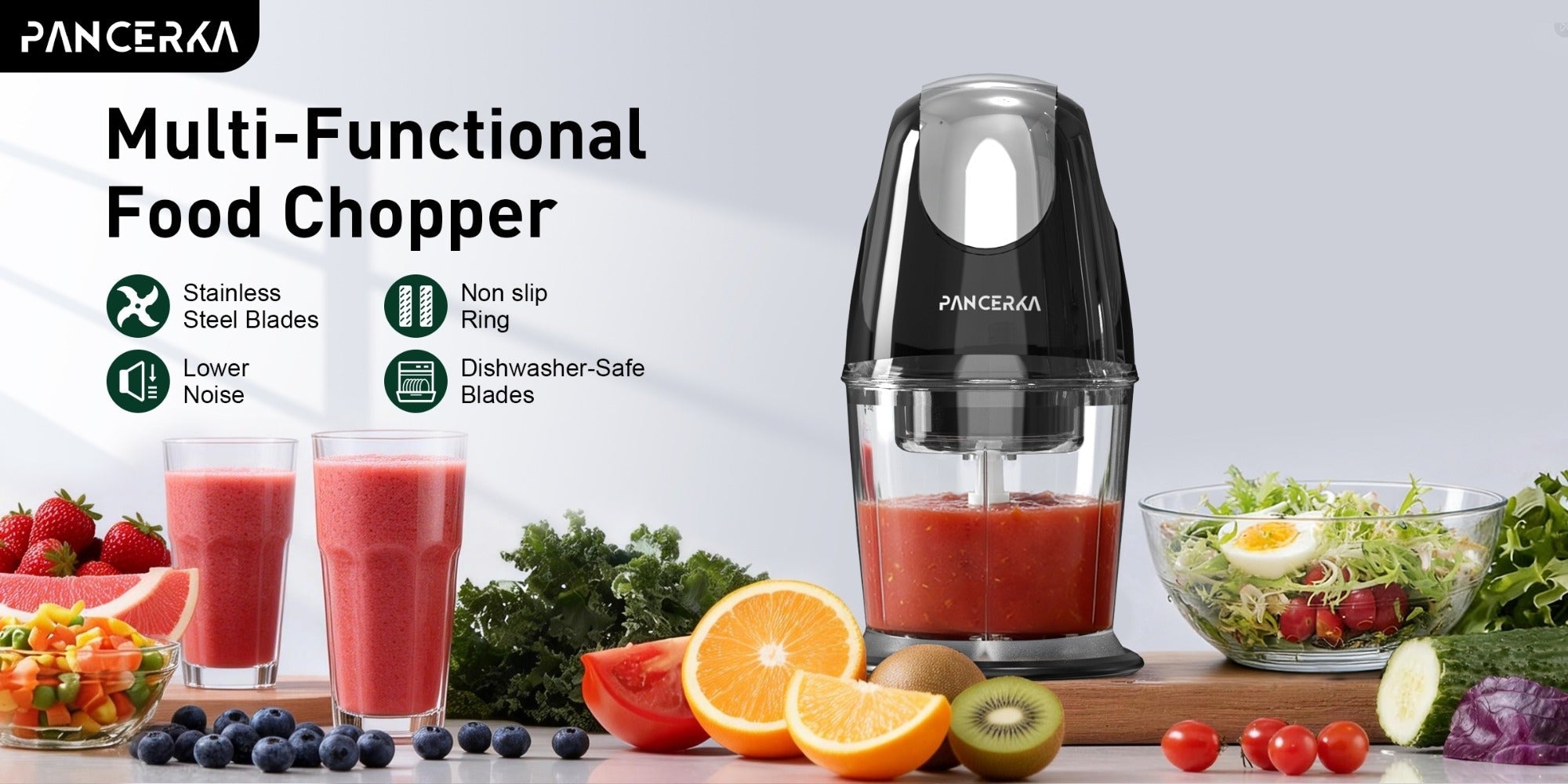 Electric Food Chopper Mini Food Processor ¨C One-Touch 600ml Vegetable Chopper with 4 Stainless Steel Blades, Meat Grinder Blender for Garlic, Fruits, Smoothie, Puree, Black