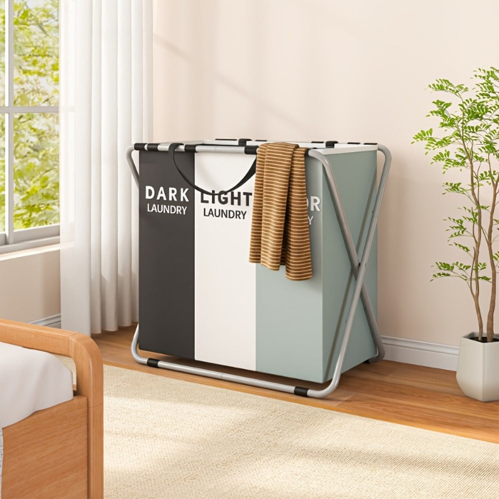 Large Laundry Hamper Basket with Handles - Collapsible Fabric Clothes Hamper, Water-Resistant Liner, Multi-Grid Design for Bedroom, Bathroom & College Dorm