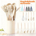 Silicone Kitchen Utensil Set 13 Piece with Wooden Handles Non-Stick Safe Heat Resistant Cooking Tools Spatula Spoon Ladle Set for Cooking Baking Dorm Essentials