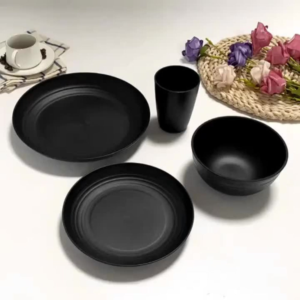 Wheat Straw Dinnerware Set Unbreakable 16 or 32-Piece Service for 4 or 8, Lightweight Dishwasher Microwave Safe Dish Set with Plates Bowls Cups, Modern Kitchen Tableware for Everyday Camping Outdoor Use
