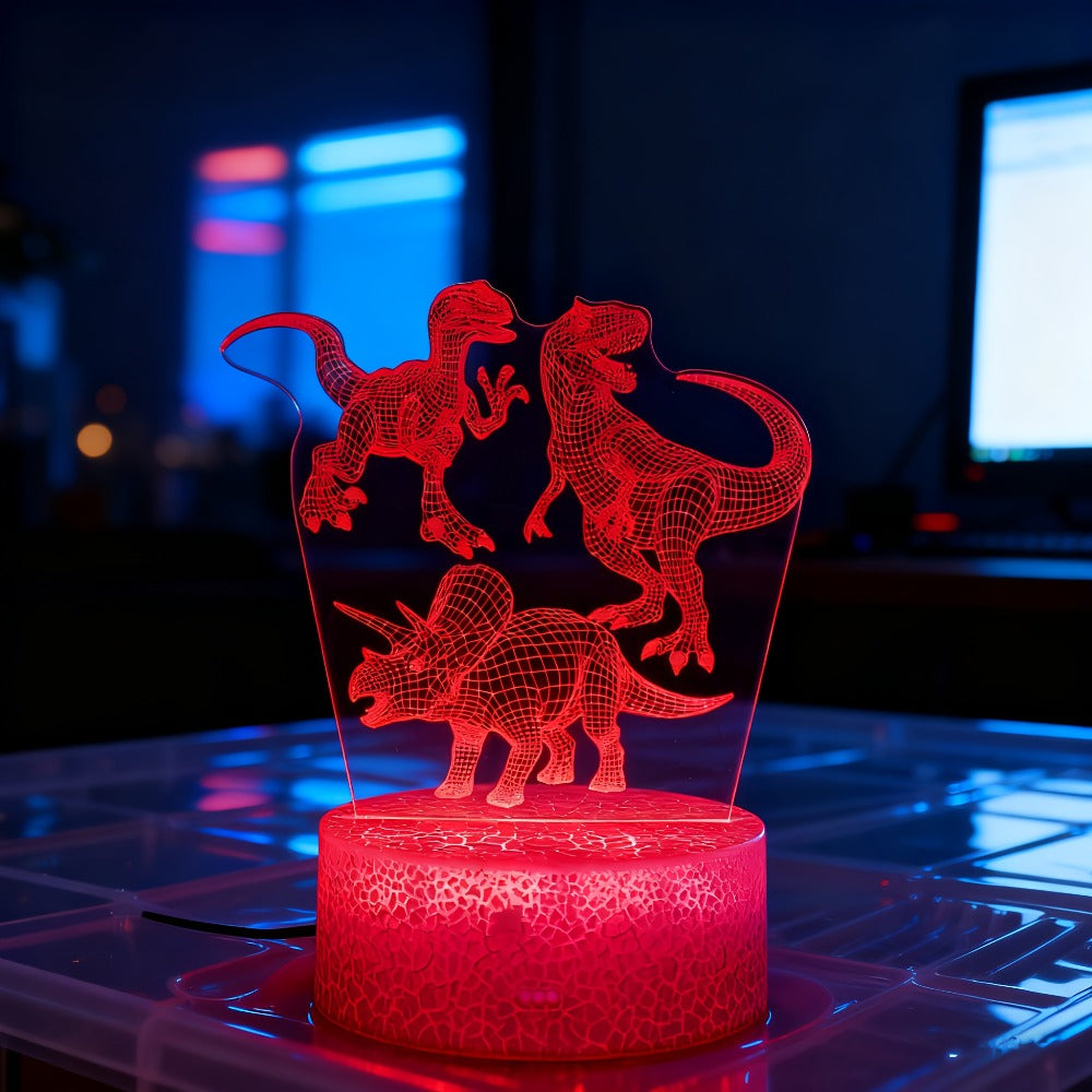 3D Holographic Dinosaur Night Lamp 16 Color Changing T-Rex LED Bedside Lamp Remote Touch Control Adjustable Brightness Kids Room Decor Gift Boys Girls Jurassic