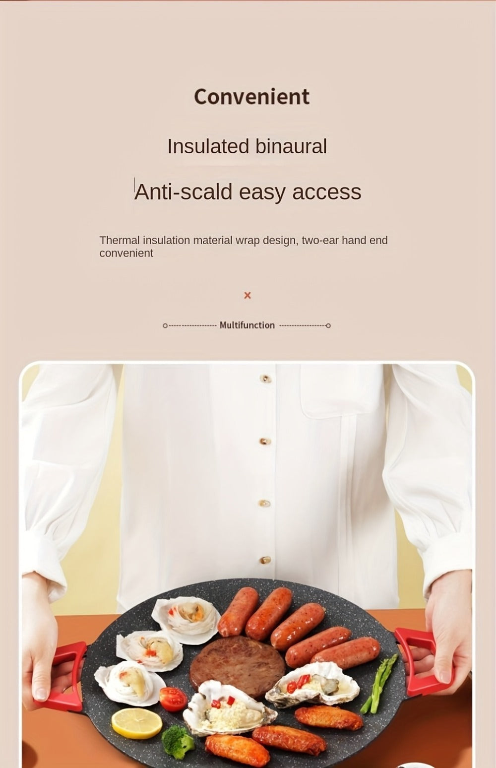 Korean BBQ Grill Pan ¨C Round Non-Stick Multi-Functional Electric Grill Pan with Red Handle & Adjustable Settings, Home & Outdoor BBQ Pot for Family Gatherings, Available in 14.17¡± & 15.75¡±