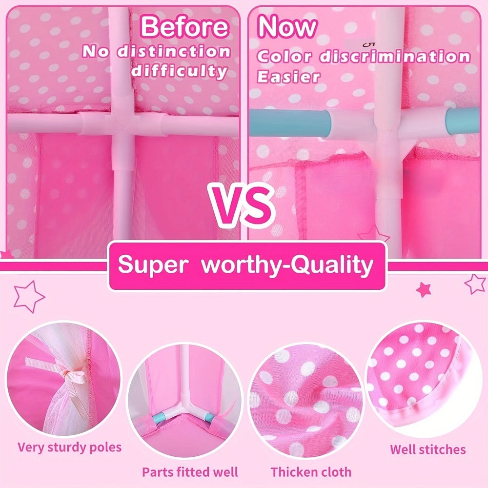 Kids Princess Tent Hexagonal Play Tent with Sheer Door Curtain ¨C Flower Pattern Mosquito Net Castle for Girls, Indoor Outdoor Playhouse Canopy Bed Tent