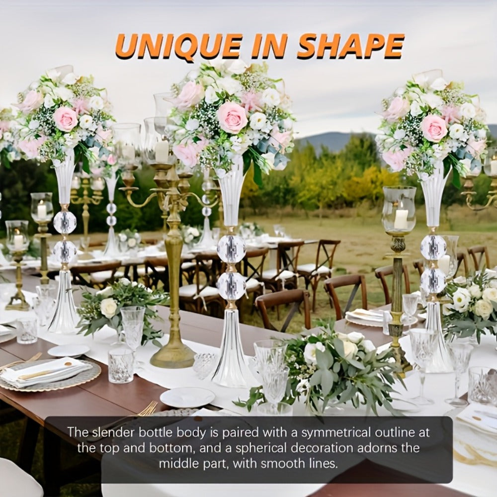 Tall Acrylic Vases 2-Pack ¨C 24.8 Inch Clear Ribbed Floor Vase with Gold Rim, Transparent Crystal Flower Stand for Wedding Centerpiece, Bridal Shower, Bohemian Decor & Home Living Room