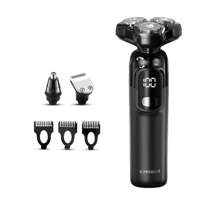 Rotary Shaver for Men 3-in-1 Cordless Rechargeable Electric Razor - Floating Head Wet Dry Shaver, 800mAh Lithium Battery, LED Display, Nose Hair & Sideburns Trimmer, Father's Day Gift