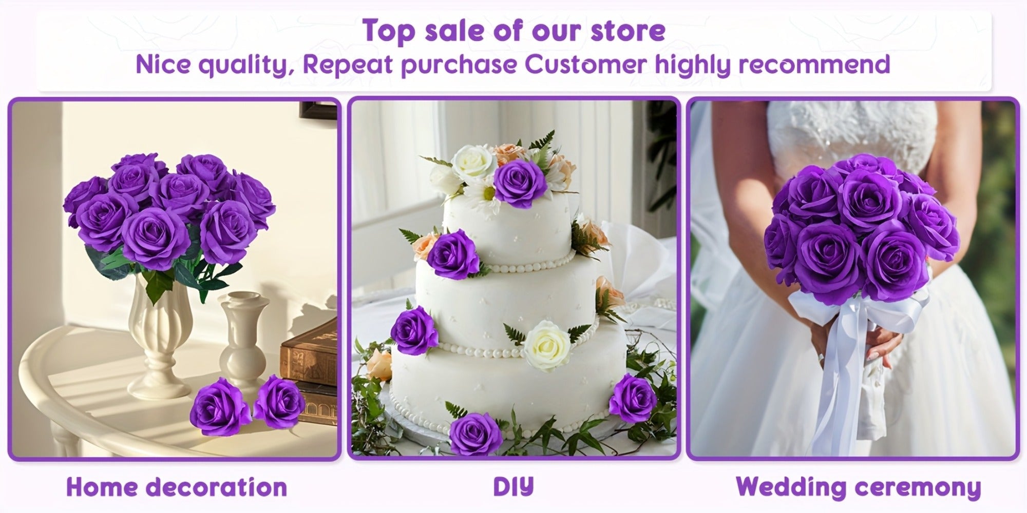 10pcs Artificial Silk Roses Bulk - Fake Flowers for Wedding Home Decor, 19.69¡± Long Stem, Deep Purple & Dark Green