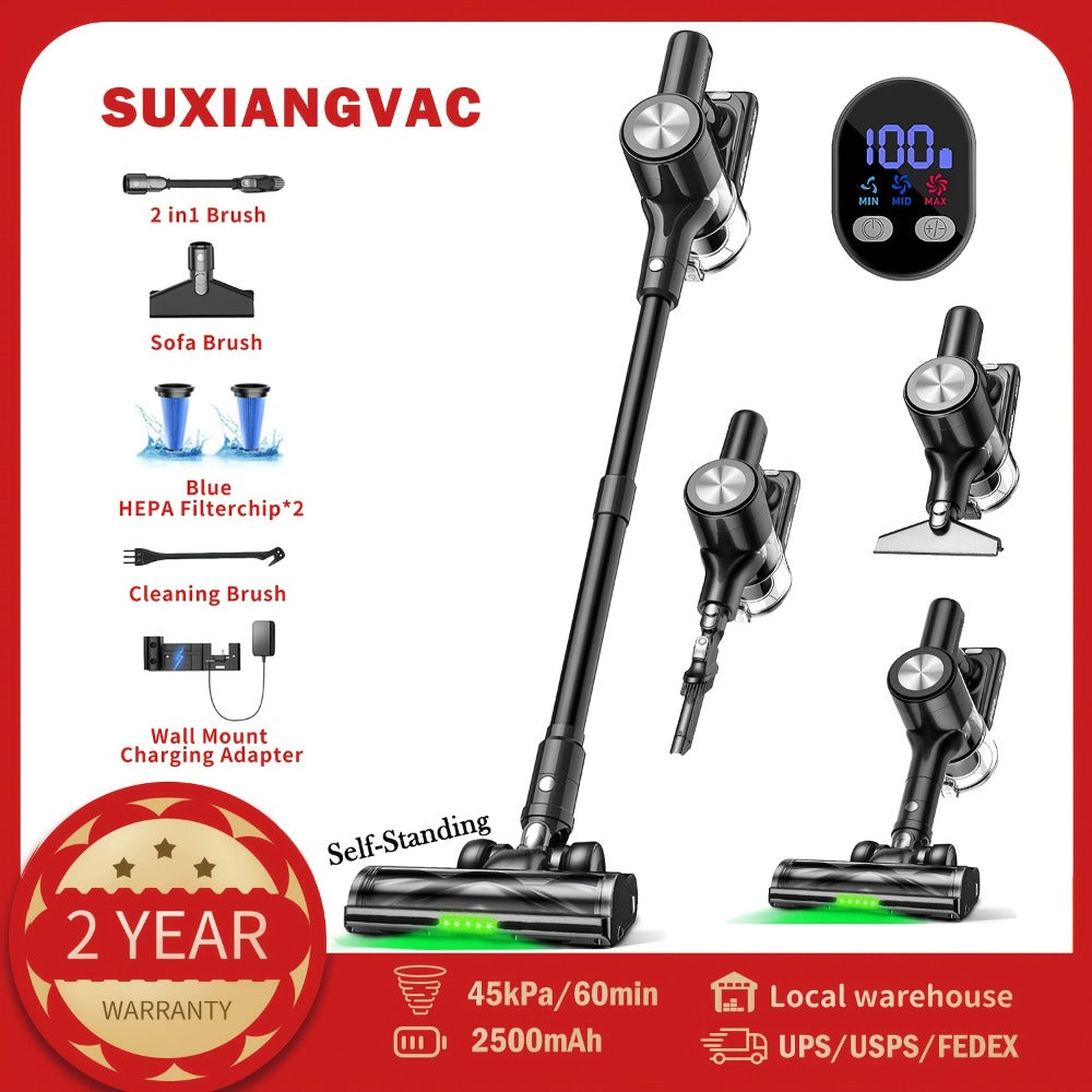 Cordless Stick Vacuum Cleaner 45KPA 8-in-1 Lightweight with Anti-Tangle Brush Green Light Detection for Carpet Pet Hair Hardwood Tile Floor