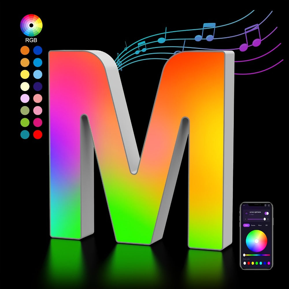 LED Letter Lights Music Sync - Colorful Flashing Marquee Alphabet Lights for Room Decor, Party, Bedroom, Festival & Camping, Numbers 0-9 & A-Z & Symbols Available, Night Light Wall Decoration