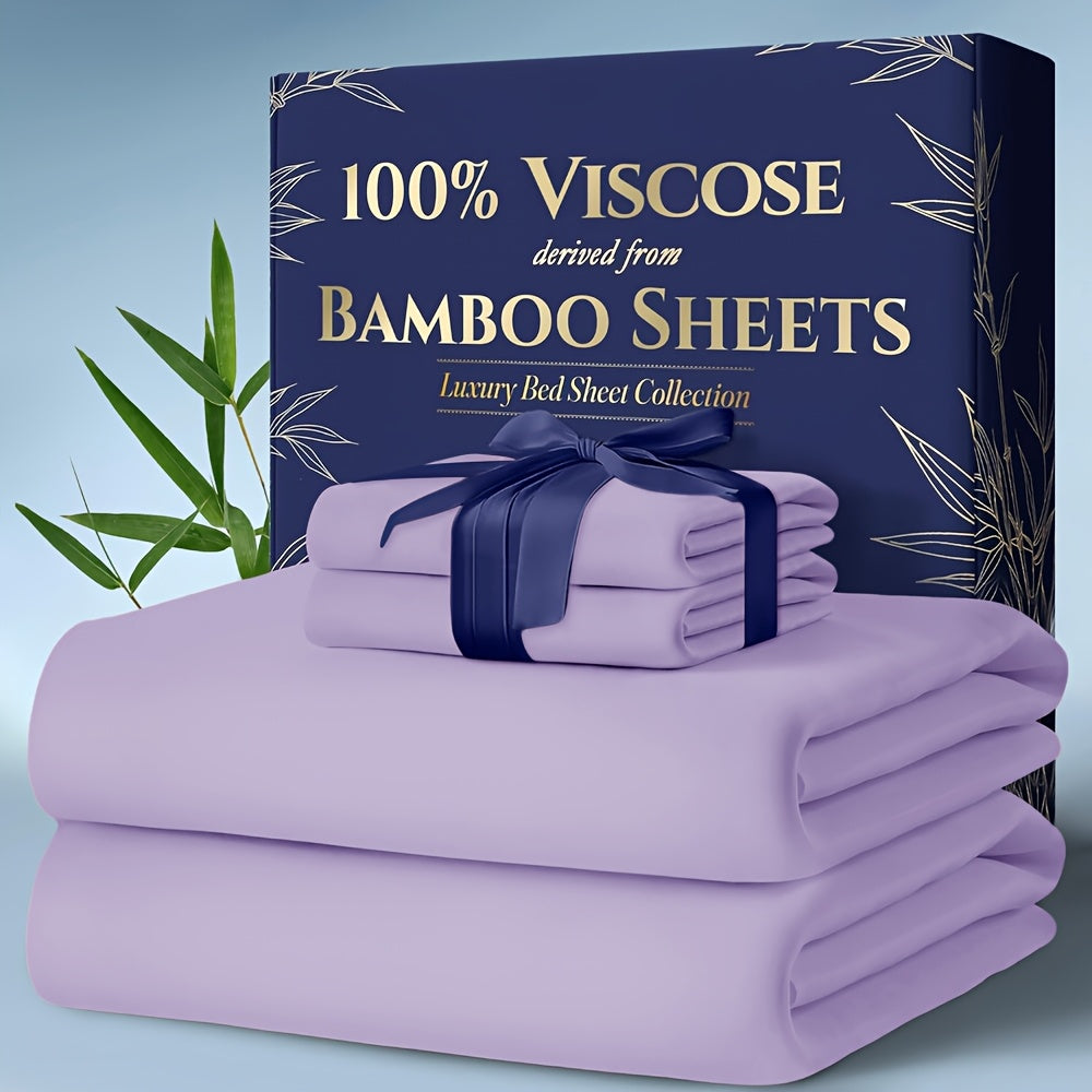 Bamboo Bed Sheet Set Twin Full Queen King - Cooling Soft Deep Pocket Fitted Sheets for Hot Sleepers, Moisture-Wicking Breathable Bedding Set Multiple Colors