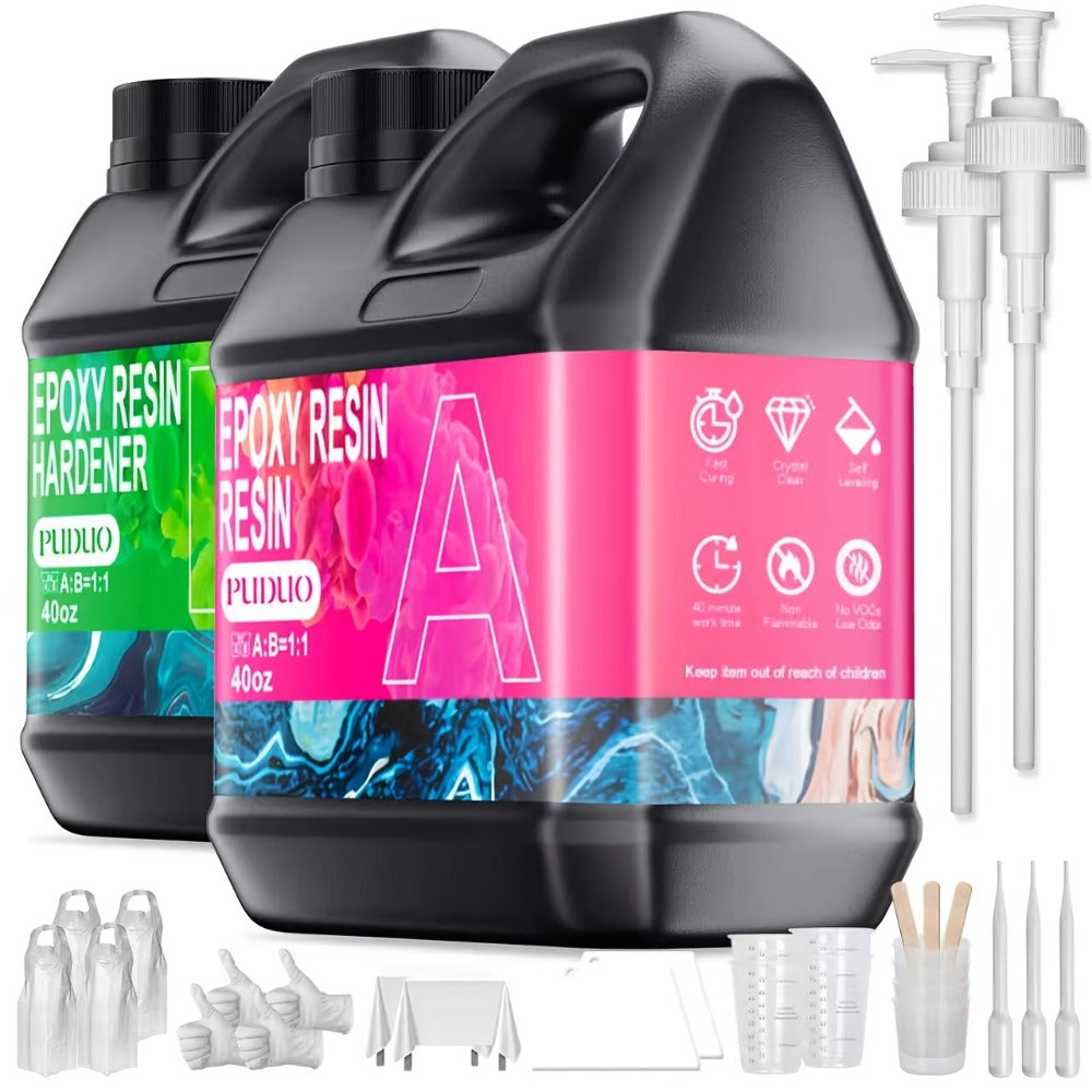 Fast-Curing Epoxy Resin Kit Low Odor Bubble-Free Non-Yellowing ¨C 2-Part Casting Resin for Jewelry Accessories River Tabletops Crafts & Handicrafts, 32oz or 80oz