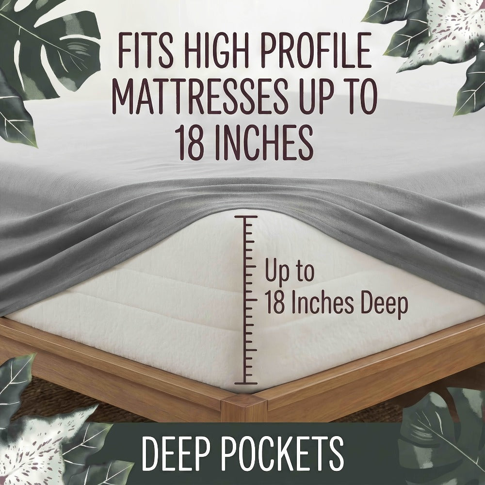 Bamboo Fiber Bed Sheet Set 4-Piece ¨C Cooling Sheets, Hypoallergenic, Deep Pocket Fitted Sheet, Wrinkle-Free Bedding for All Seasons, Twin Full Queen King